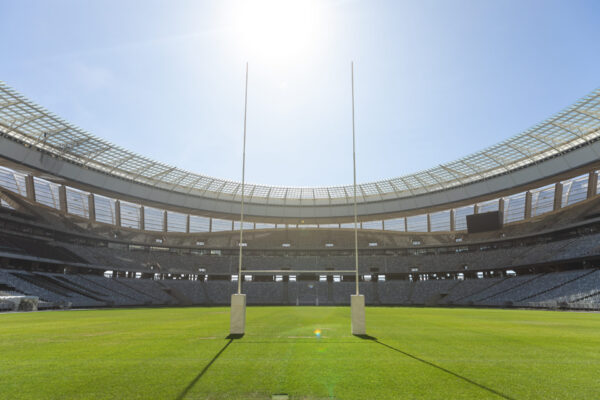 Rugby goal post on a sunny day in the stadium